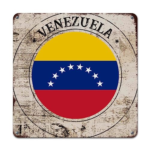 WoGuangis Venezuela Metall Blechschild Wandschild Venezuela Flagge Rustikale Vintage Metallschilder Nationalflagge Stadt Souvenir Metallkunst Schild für Hof Garage Bar Kaffee Garten 25,4 x 25,4 cm von WoGuangis