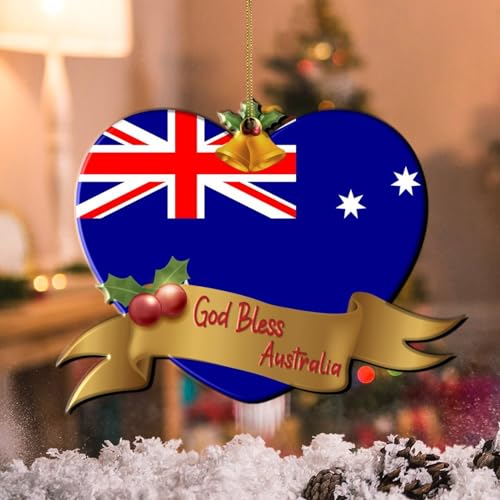 WoGuangis Weihnachtsdekoration – Australien Neuheit Acryl Ornamente Weihnachtsgeschenk Australien Herzform Flagge Gott Segen Weihnachten Hängende Ornament Nationale symbolische Weihnachtsdekoration von WoGuangis