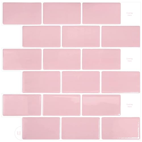 WoStick 10-Stück Rosa Fliesenaufkleber Küchenrückwand Fliesen Klebefliesen Fliesenfolie 3d Selbstklebende Küche Bad (30,5 x 30,5 cm) von WoStick