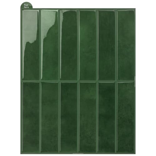 WoStick Grüne Klebefliesen Küche, 3D Peel and Stick Tiles für die Küche, leicht zu Reinigen, Selbstklebende Fliesen Kuche für Heimdekoration und Renovierung, 28x22cm 10 Blatt von WoStick