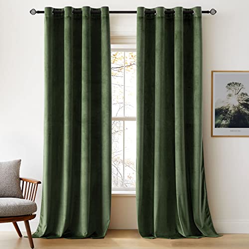 Woaboy Samtvorhänge Grün Verdunkelungsvorhang Gardinen Samt mit Ösen Blickdicht für Wohnzimmer Blackout Curtains Thermovorhang Schalldämmend Schlafzimmer 2er Set 140x225cm (B x H) Matcha Grün von Woaboy