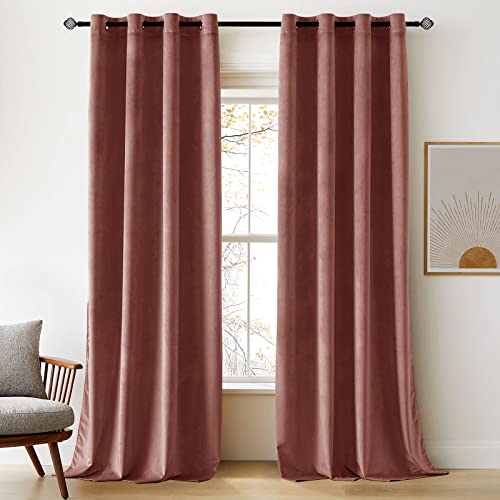 Woaboy Samtvorhänge Verdunkelungsvorhang Gardinen Samt mit Ösen Blickdicht für Wohnzimmer Blackout Curtains Thermovorhang Schalldämmend Schlafzimmer 2er Set 140x245cm (B x H) Rosa von Woaboy