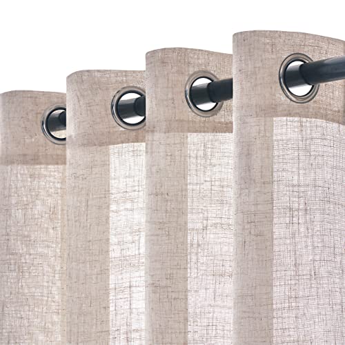 Woaboy Leinen Gardinen Weiß Vorhänge Wohnzimmer Halbtransparent mit Ösen Stores Gardine Leinenoptik Schlafzimmer Modern Ösenvorhang Schlaufengardinen 2er Set 140x225cm (BxH) Weiß von Woaboy