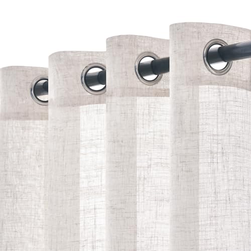 Woaboy Leinen Gardinen Weiß Vorhänge Wohnzimmer Halbtransparent mit Ösen Stores Gardine Leinenoptik Schlafzimmer Modern Ösenvorhang Schlaufengardinen 2er Set 140x245cm (BxH) Reines Weiß von Woaboy