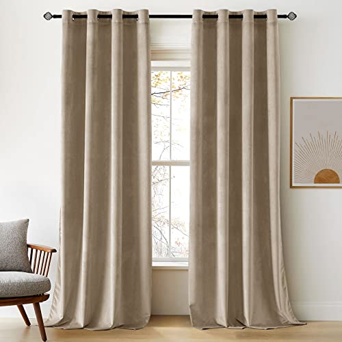 Woaboy 2 Stück Samtvorhänge Verdunkelungsvorhang Blickdicht Gardine Undurchsichtig Vorhang Wärme- und Schalldämmung mit Ösen für Wohnzimmer Schlafzimmer Büro 117 x 228 cm(B x H) Taupe von Woaboy