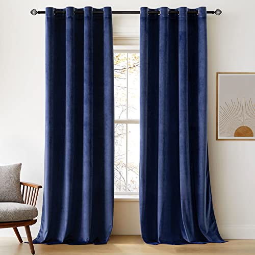 Woaboy Samtvorhänge Verdunkelungsvorhang Gardinen Samt mit Ösen Blickdicht für Wohnzimmer Blackout Curtains Thermovorhang Schalldämmend Schlafzimmer 2er Set 140x225cm (B x H) Dunkelblau von Woaboy