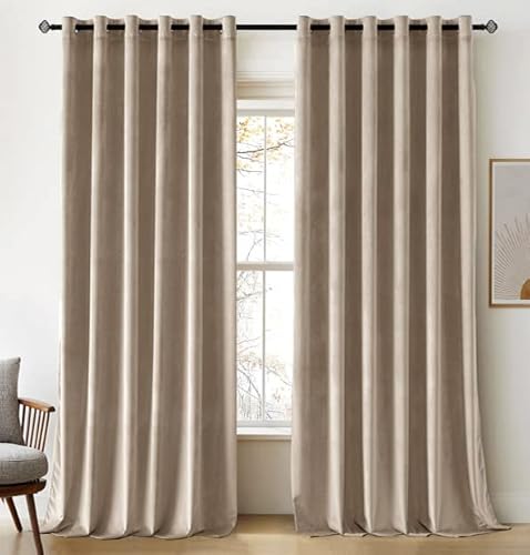 Woaboy 2 Stück Samtvorhänge Verdunkelungsvorhang Blickdicht Gardine Undurchsichtig Vorhang Wärme- und Schalldämmung mit Ösen für Wohnzimmer Schlafzimmer Büro 228 x 228 cm(B x H) Taupe von Woaboy