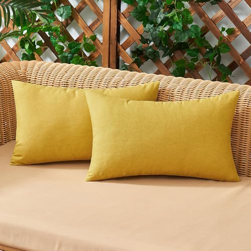 Woaboy 2er Set Outdoor Kissenbezüge Wasserfeste Kissen Wasserdicht Kissenhülle Dekohülle Sofakissen Moderne Couchkissen für Draußer Sofa Balkon Terrasse Garten 30 x 50 cm Gelb von Woaboy