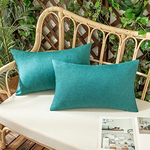 Woaboy 2er Set Outdoor Kissenbezüge Wasserfeste Kissen Wasserdicht Kissenhülle Dekohülle Sofakissen Moderne Couchkissen für Draußer Sofa Balkon Terrasse Garten 30 x 50 cm Pfauenblau von Woaboy