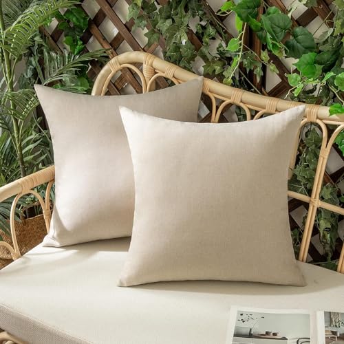 Woaboy 2er Set Outdoor Kissenbezüge Wasserfeste Kissen Wasserdicht Kissenhülle Dekohülle Sofakissen Moderne Couchkissen für Draußer Sofa Balkon Terrasse Garten 40 x 40 cm Beige von Woaboy