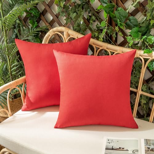 Woaboy 2er Set Outdoor Kissenbezüge Wasserfeste Kissen Wasserdicht Kissenhülle Dekohülle Sofakissen Moderne Couchkissen für Draußer Sofa Balkon Terrasse Garten 40 x 40 cm Leuchtend Rot von Woaboy