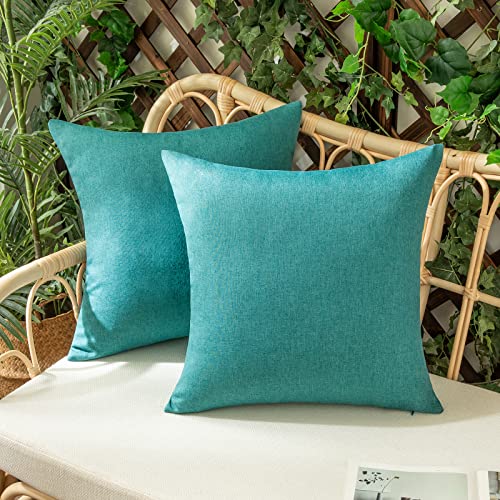 Woaboy 2er Set Outdoor Kissenbezüge Wasserfeste Kissen Wasserdicht Kissenhülle Dekohülle Sofakissen Moderne Couchkissen für Draußer Sofa Balkon Terrasse Garten 40 x 40 cm Pfauenblau von Woaboy