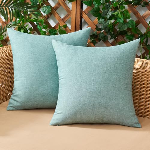 Woaboy 2er Set Outdoor Kissenbezüge Wasserfeste Kissen Wasserdicht Kissenhülle Dekohülle Sofakissen Moderne Couchkissen für Draußer Sofa Balkon Terrasse Garten 45 x 45 cm Cyan von Woaboy