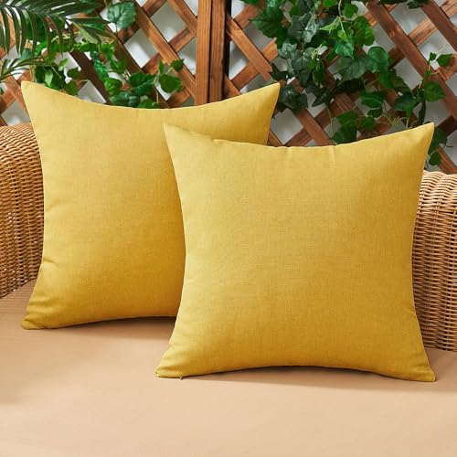 Woaboy 2er Set Outdoor Kissenbezüge Wasserfeste Kissen Wasserdicht Kissenhülle Dekohülle Sofakissen Moderne Couchkissen für Draußer Sofa Balkon Terrasse Garten 45 x 45 cm Gelb von Woaboy