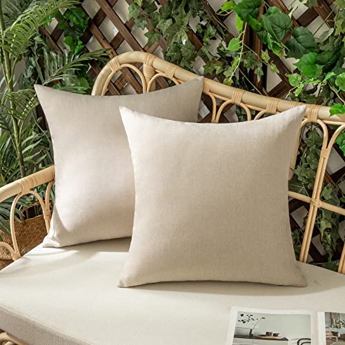 Woaboy 2er Set Outdoor Kissenbezüge Wasserfeste Kissen Wasserdicht Kissenhülle Dekohülle Sofakissen Moderne Couchkissen für Draußer Sofa Balkon Terrasse Garten 50 x 50 cm Beige von Woaboy