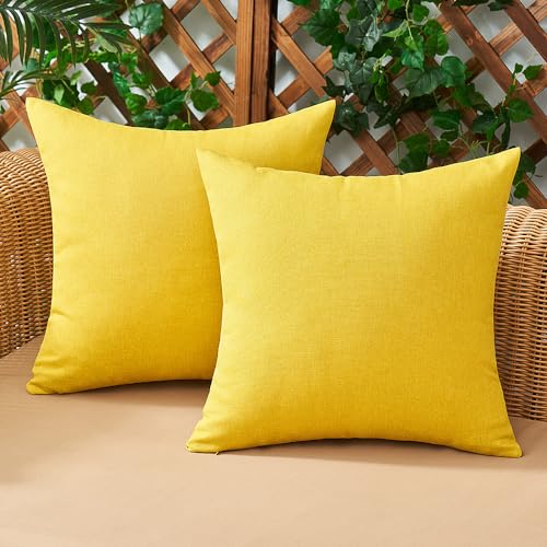 Woaboy 2er Set Outdoor Kissenbezüge Wasserfeste Kissen Wasserdicht Kissenhülle Dekohülle Sofakissen Moderne Couchkissen für Draußer Sofa Balkon Terrasse Garten 50 x 50 cm Gelb von Woaboy