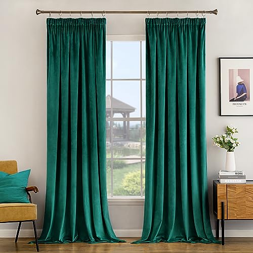 Woaboy 2er Set Samtvorhänge mit Kräuselband Verdunkelungsvorhang Blickdicht Gardine Vorhang mit Ösen für Wohnzimmer 117 x 228 cm(B x H) Dunkelgrün von Woaboy