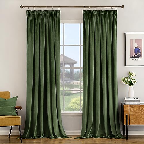 Woaboy 2er Set Samtvorhänge mit Kräuselband Verdunkelungsvorhang Blickdicht Gardine Vorhang mit Ösen für Wohnzimmer 167 x 228 cm(B x H) Matcha Grün von Woaboy