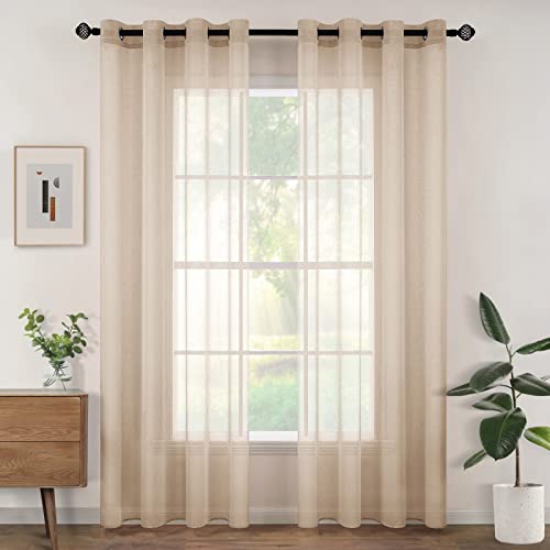 Woaboy Voile Gardinen Vorhänge Transparent Wohnzimmer mit Ösen Stores Gardinen Schlafzimmer Ösenvorhang Scheibengardine Schlaufengardinen Modern 2er Set 140x215 cm (B x H) Beige von Woaboy