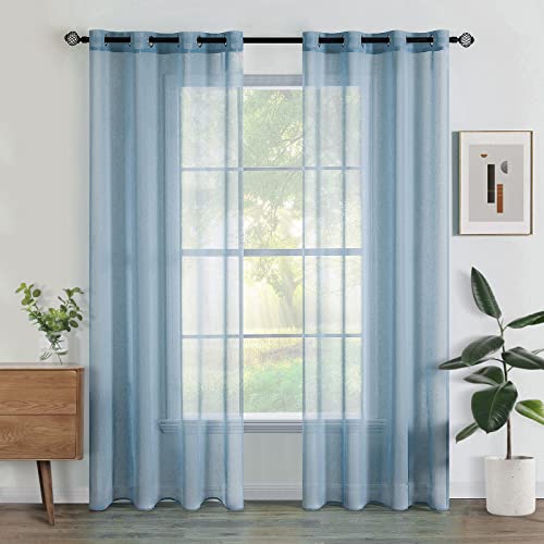 Woaboy Voile Gardinen Vorhänge Transparent Wohnzimmer mit Ösen Stores Gardinen Schlafzimmer Ösenvorhang Scheibengardine Schlaufengardinen Modern 2er Set 140x215 cm (B x H) Navy Blau von Woaboy