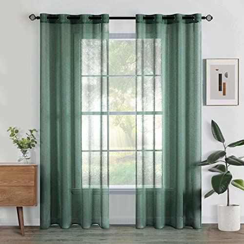 Woaboy Voile Gardinen Vorhänge Transparent Wohnzimmer mit Ösen Stores Gardinen Schlafzimmer Ösenvorhang Scheibengardine Schlaufengardinen Modern 2er Set 140x225 cm (B x H) Dunkelgrün von Woaboy