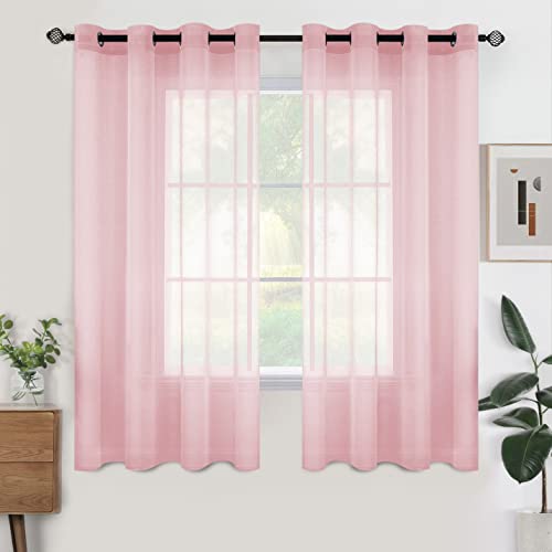 Woaboy Voile Gardinen Kurz Vorhänge Transparent Wohnzimmer mit Ösen Stores Gardinen Schlafzimmer Ösenvorhang Scheibengardine Schlaufengardinen Modern 2er Set 140x145 cm (B x H) Rosa von Woaboy