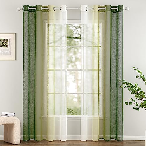 Woaboy 2er Set Voile Vorhang Zweifarbiger Vorhang mit Ösen Transparente Gardine Ösenschal Dekoschal Fensterschal Lichtdurchlässig für Schlafzimmer und Wohnzimmer 140x225cm Olivergrün von Woaboy