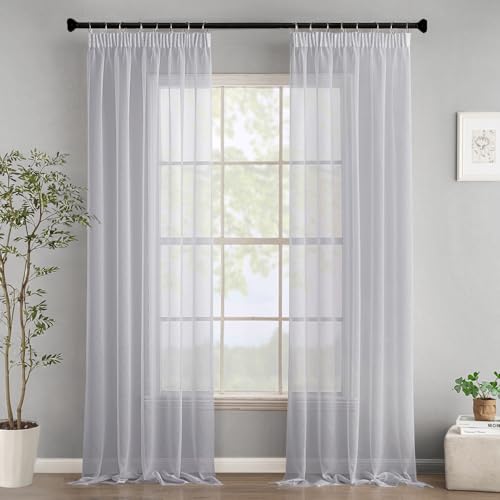Woaboy Gardinen mit Kräuselband Voile Vorhänge Wohnzimmer Transparent Sheer Curtains Stores Gardine Schlafzimmer Modern Schlaufengardinen 2er Set 140x245cm (BxH) Grau von Woaboy