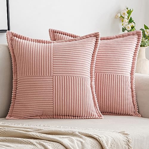 Woaboy Kissenbezüge Kordsamt Kissenhülle Dekorative Sofakissen Couchkissen Weich Dekokissen Zierkissenbezug für Zierkissen Sofa Schlafzimmer Wohnzimmer 2er Set Rosa 45x45cm von Woaboy