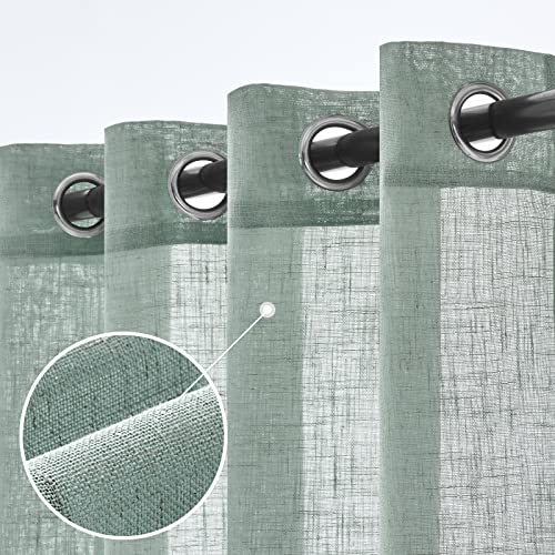 Woaboy Leinen Kruz Gardinen Vorhänge Wohnzimmer Halbtransparent mit Ösen Stores Gardine Leinenoptik Schlafzimmer Modern Ösenvorhang Schlaufengardinen 2er Set 140x145cm (BxH) Blau von Woaboy