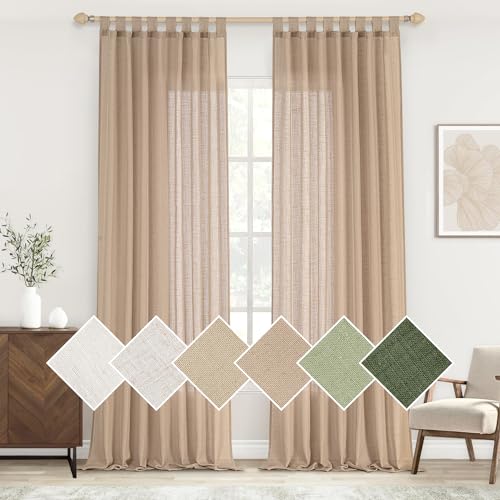 Woaboy Leinen Gardinen Vorhänge Wohnzimmer Leinenoptik Halbtransparent Schlaufenschal mit Bleiband Fensterschal Schlafzimmer Modern Stores Gardine 2er Set 140x225cm (BxH) Hellbraun von Woaboy