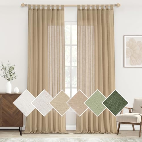 Woaboy Leinen Gardinen Vorhänge Wohnzimmer Leinenoptik Halbtransparent Schlaufenschal mit Bleiband Fensterschal Schlafzimmer Modern Stores Gardine 2er Set 140x260cm (BxH) Beige von Woaboy