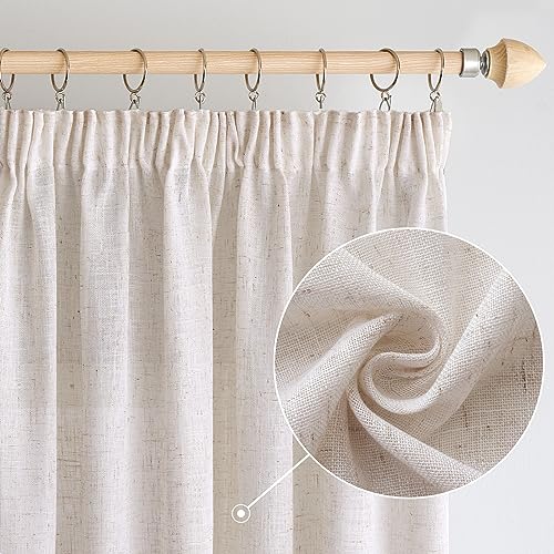 Woaboy Leinen Gardinen mit Kräuselband Vorhänge Wohnzimmer Leinenoptik Halbtransparent Stores Gardine Schlafzimmer Modern Schlaufengardinen 2er Set 140x215cm (BxH) Gebleichtes Weiß von Woaboy