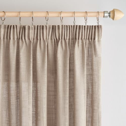 Woaboy Leinen Gardinen mit Kräuselband Vorhänge Wohnzimmer Leinenoptik Halbtransparent Stores Gardine Schlafzimmer Modern Schlaufengardinen 2er Set 140x245cm (BxH) Dunkelbraun von Woaboy