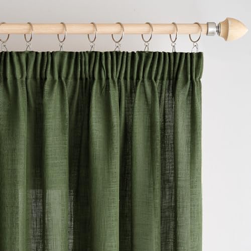 Woaboy Leinen Gardinen mit Kräuselband Vorhänge Wohnzimmer Leinenoptik Halbtransparent Stores Gardine Schlafzimmer Modern Schlaufengardinen 2er Set 140x245cm (BxH) Matcha Grün von Woaboy