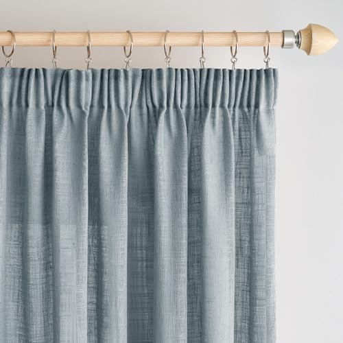 Woaboy Leinen Gardinen mit Kräuselband Vorhänge Wohnzimmer Leinenoptik Halbtransparent Stores Gardine Schlafzimmer Modern Schlaufengardinen 2er Set 140x260cm (BxH) Navy Blau von Woaboy