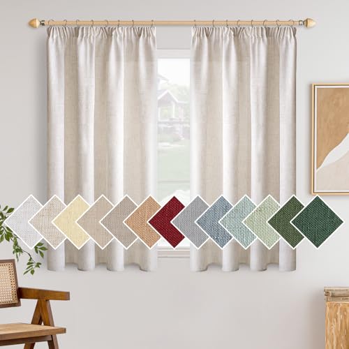 Woaboy Leinen Kruz Gardinen mit Kräuselband Vorhänge Wohnzimmer Leinenoptik Halbtransparent Stores Gardine Schlafzimmer Modern SchlaufenKruz Gardinen 2er Set 140x160cm (BxH) Gebleichtes Weiß von Woaboy