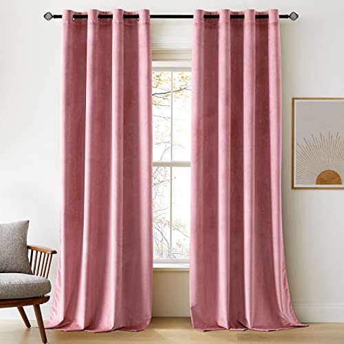 Woaboy Samtvorhänge Verdunkelungsvorhang Gardinen Samt mit Ösen Blickdicht für Wohnzimmer Blackout Curtains Thermovorhang Schalldämmend Schlafzimmer 2er Set 117x228cm (B x H) Pfirsichrosa von Woaboy