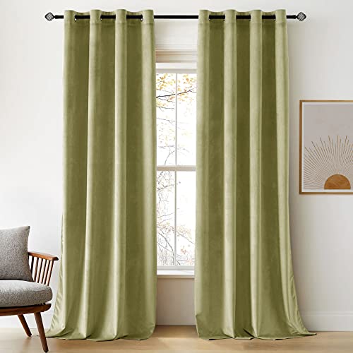 Woaboy Samtvorhänge Verdunkelungsvorhang Gardinen Samt mit Ösen Blickdicht für Wohnzimmer Blackout Curtains Thermovorhang Schalldämmend Schlafzimmer 2er Set 117x228cm (B x H) Salbeigrün von Woaboy