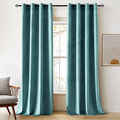 Woaboy Samtvorhänge Verdunkelungsvorhang Gardinen Samt mit Ösen Blickdicht für Wohnzimmer Blackout Curtains Thermovorhang Schalldämmend Schlafzimmer 2er Set 117x228cm (B x H) Turkis von Woaboy