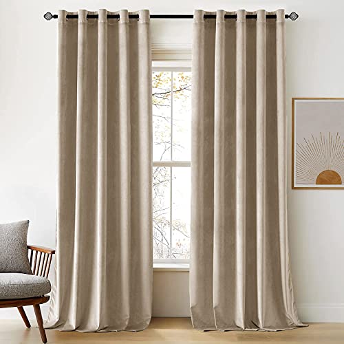 Woaboy Samtvorhänge Verdunkelungsvorhang Gardinen Samt mit Ösen Blickdicht für Wohnzimmer Blackout Curtains Thermovorhang Schalldämmend Schlafzimmer 2er Set 167x228cm (B x H) Beige von Woaboy