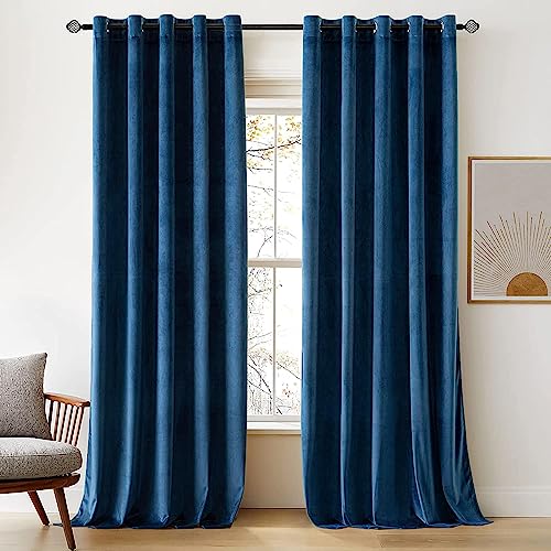 Woaboy Samtvorhänge Verdunkelungsvorhang Gardinen Samt mit Ösen Blickdicht für Wohnzimmer Blackout Curtains Thermovorhang Schalldämmend Schlafzimmer 2er Set 167x228cm (B x H) Petrol von Woaboy