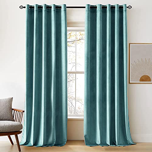 Woaboy Samtvorhänge Verdunkelungsvorhang Gardinen Samt mit Ösen Blickdicht für Wohnzimmer Blackout Curtains Thermovorhang Schalldämmend Schlafzimmer 2er Set 167x228cm (B x H) Turkis von Woaboy