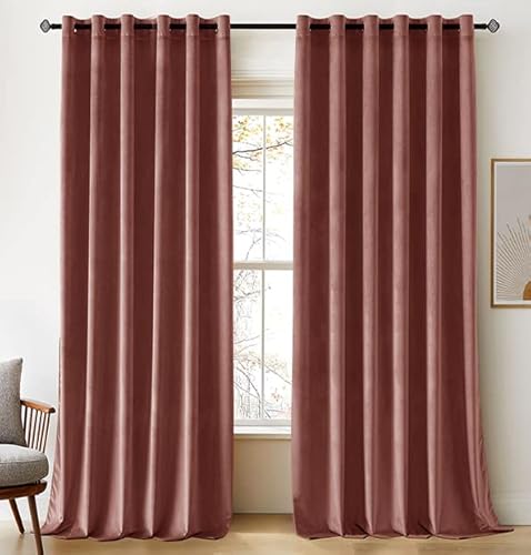 Woaboy Samtvorhänge Verdunkelungsvorhang Gardinen Samt mit Ösen Blickdicht für Wohnzimmer Blackout Curtains Thermovorhang Schalldämmend Schlafzimmer 2er Set 228x228cm (B x H) Rosa von Woaboy