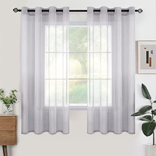 Woaboy Voile Gardinen Kurz Weiss Vorhänge Transparent Wohnzimmer mit Ösen Stores Gardinen Schlafzimmer Ösenvorhang Scheibengardine Schlaufengardinen Modern 2er Set 140x160 cm (B x H) Grau von Woaboy