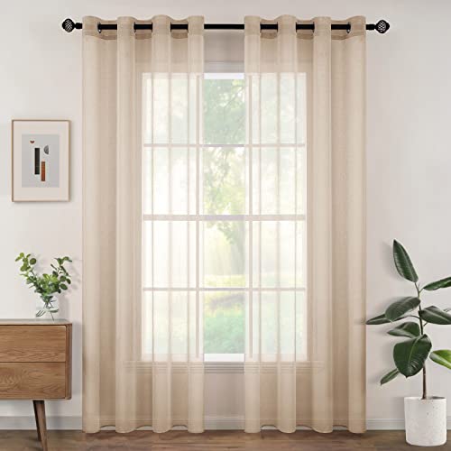 Woaboy Voile Gardinen Vorhänge Transparent Wohnzimmer mit Ösen Stores Gardinen Schlafzimmer Ösenvorhang Scheibengardine Schlaufengardinen Modern 2er Set 140x200cm (B x H) Beige von Woaboy