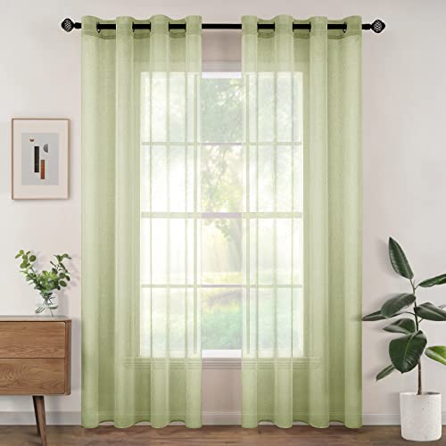 Woaboy Voile Gardinen Vorhänge Transparent Wohnzimmer mit Ösen Stores Gardinen Schlafzimmer Ösenvorhang Scheibengardine Schlaufengardinen Modern 2er Set 140x200cm (B x H) Grün von Woaboy