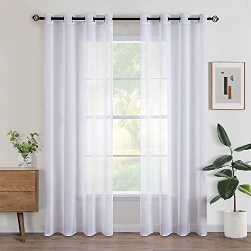 Woaboy Voile Gardinen Weiss Vorhänge Transparent Wohnzimmer mit Ösen Stores Gardinen Schlafzimmer Ösenvorhang Scheibengardine Schlaufengardinen Modern 2er Set 140x215 cm (B x H) Weiß von Woaboy