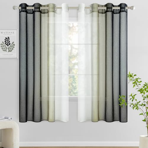 Woaboy Voile Vorhang Zweifarbiger Vorhang mit Ösen Transparente Gardine Ösenschal Dekoschal Fensterschal Lichtdurchlässig für Schlafzimmer und Wohnzimmer 2er Set 140x145cm Schwarz Woaboy Voile Vorhang Zweifarbiger Vorhang mit Ösen Transparente Gardine Ösenschal Dekoschal Fensterschal Lichtdurchlässig für Schlafzimmer und Wohnzimmer 2er Set 140x145cm Schwarz von Woaboy