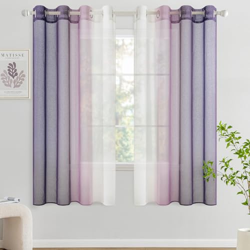 Woaboy Voile Vorhang Zweifarbiger Vorhang mit Ösen Transparente Gardine Ösenschal Dekoschal Fensterschal Lichtdurchlässig für Schlafzimmer und Wohnzimmer 2er Set 140x175cm Lila Woaboy Voile Vorhang Zweifarbiger Vorhang mit Ösen Transparente Gardine Ösenschal Dekoschal Fensterschal Lichtdurchlässig für Schlafzimmer und Wohnzimmer 2er Set 140x175cm Lila von Woaboy